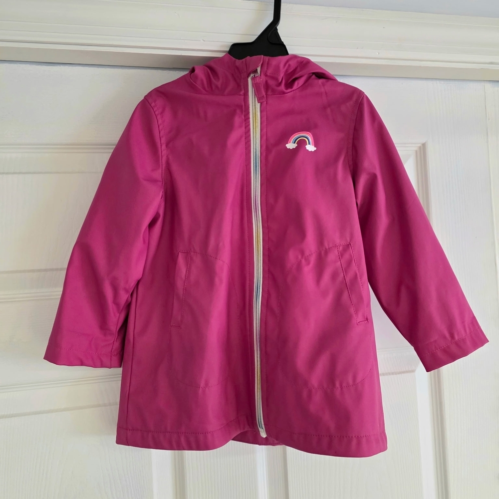 Wippette Pink Kids Rain Jacket with Rainbow Patch